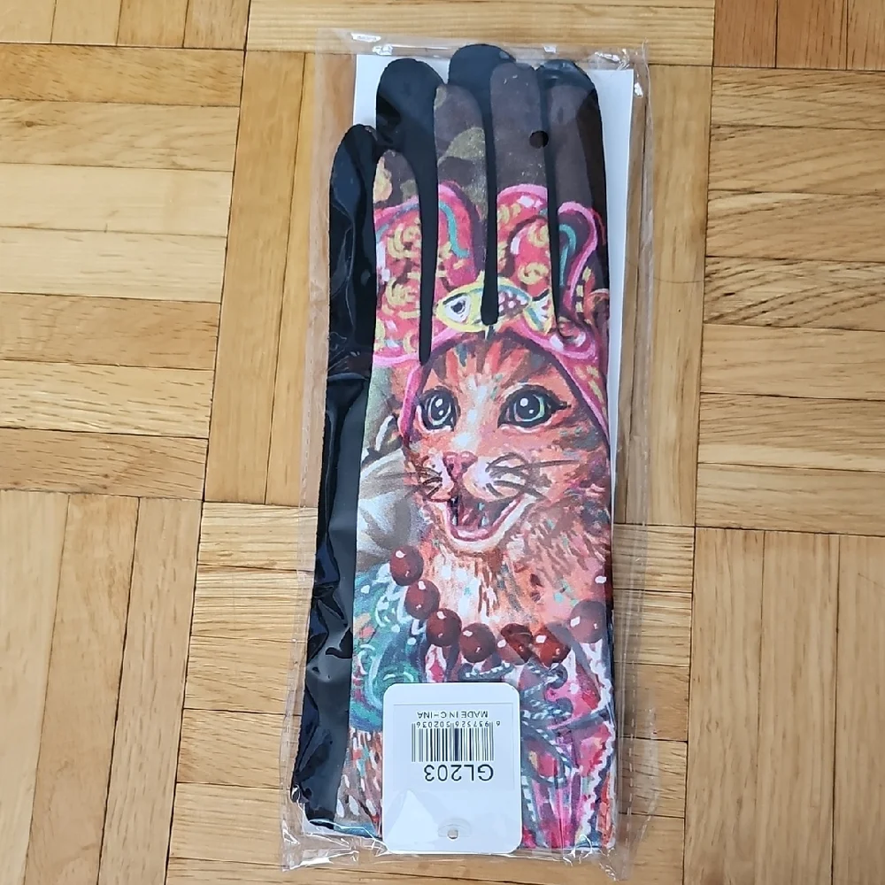 Women's Fleece Cat Design Gloves